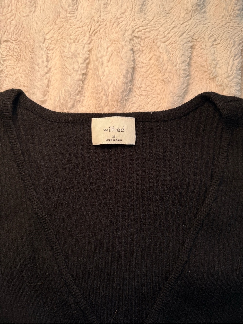 Aritzia Wilfred Black Ribbed Wrap Sweater Top Size M - Picture 4 of 10